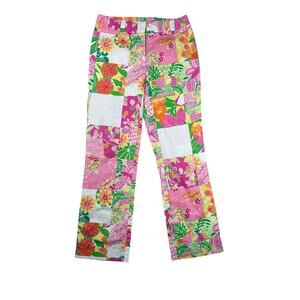 Lilly Pulitzer Patchwork Print Pants Size 2 27” Inseam Vintage Colorful Tropical